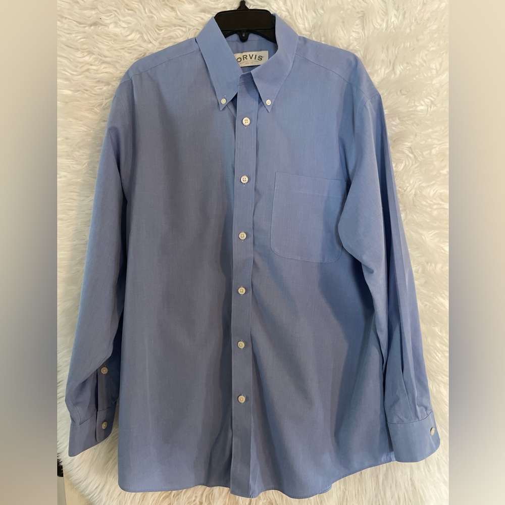 Orvis Men’s Long Sleeve Button Down Solid Blue Dr… - image 2